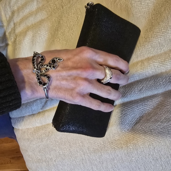 SET OF 2 -MARC JACOBS  silver rhinestone flower Wrist Bracelet & Leopard Ring 8 - Picture 7 of 11